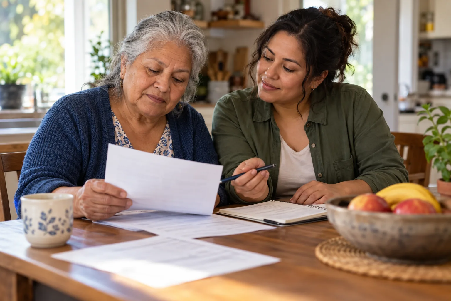 Family reviewing application documents together